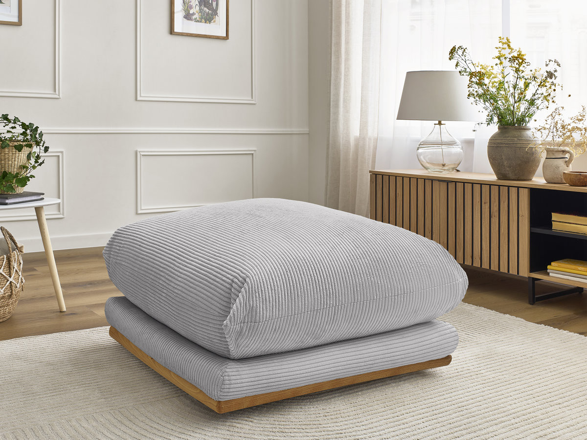 Pouf ERNEST velours côtelé gris clair