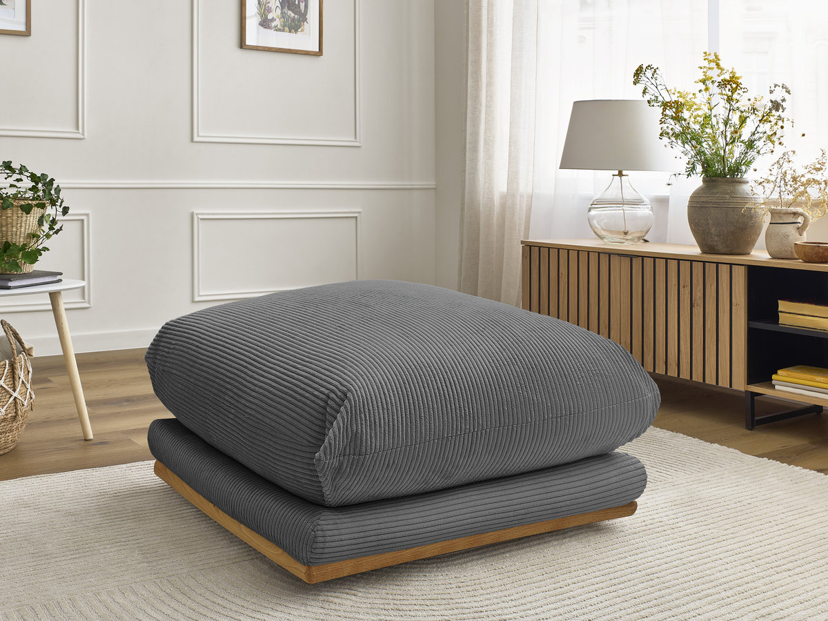 Pouf ERNEST velours côtelé gris foncé
