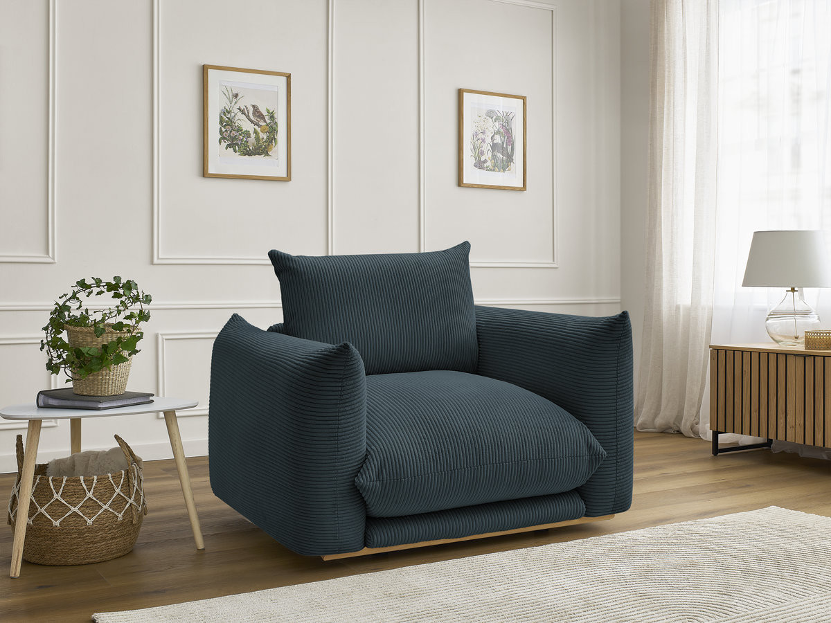 Fauteuil ERNEST velours côtelé bleu