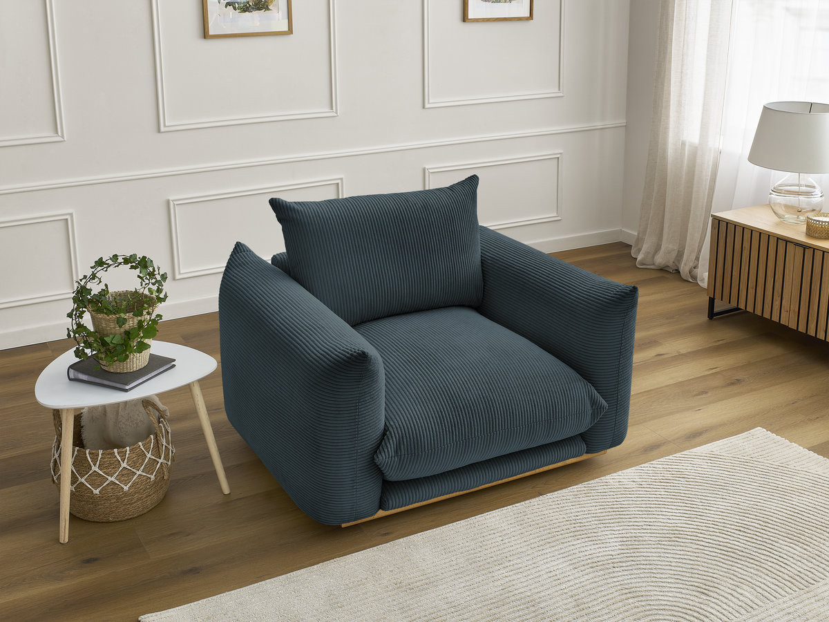 Fauteuil ERNEST velours côtelé bleu — vue 5