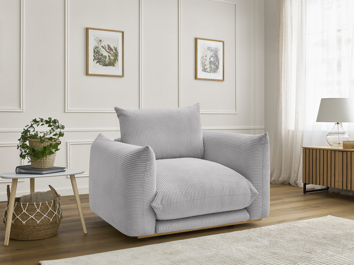 Fauteuil ERNEST velours côtelé gris clair