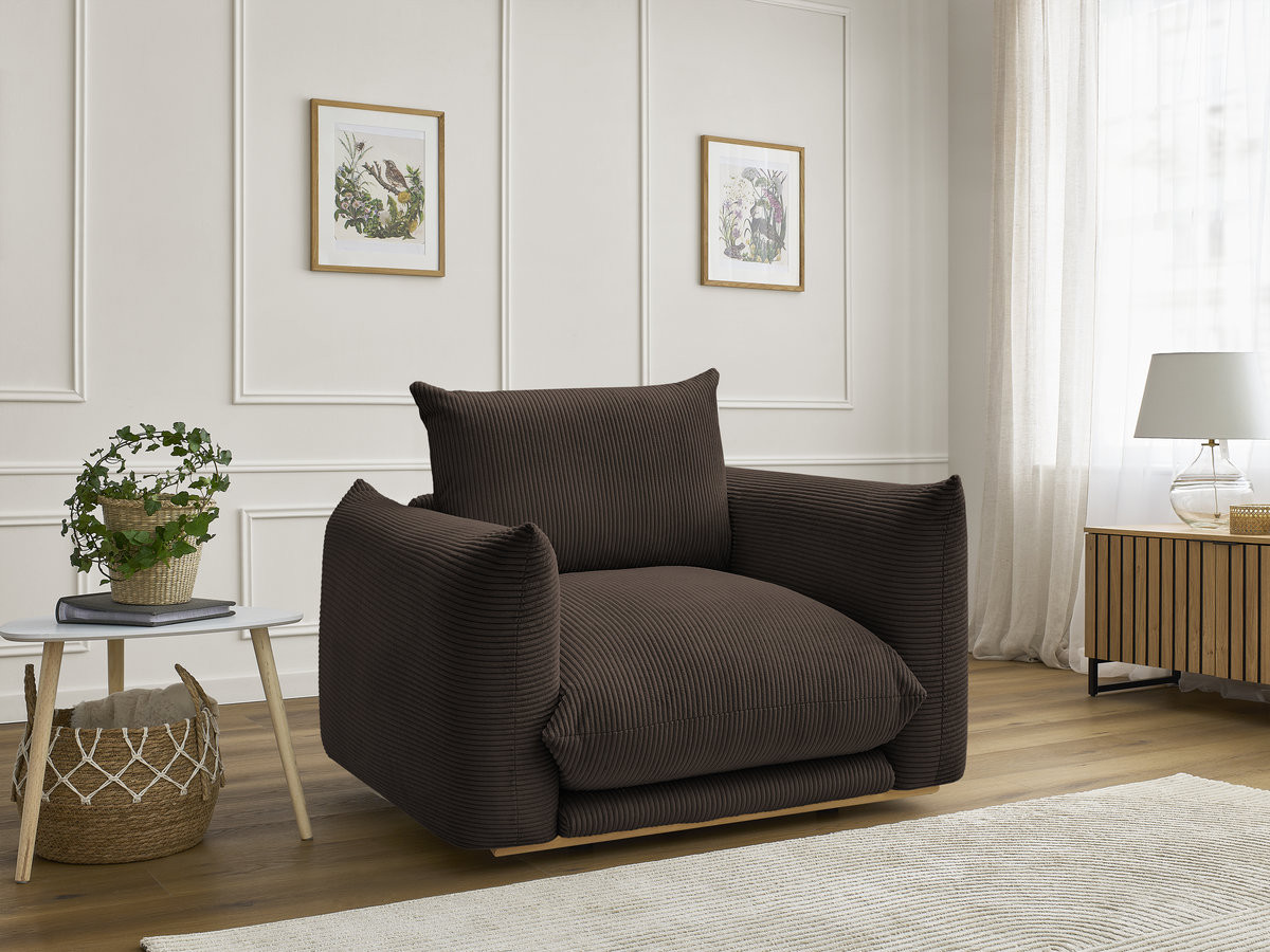 Fauteuil ERNEST velours côtelé marron