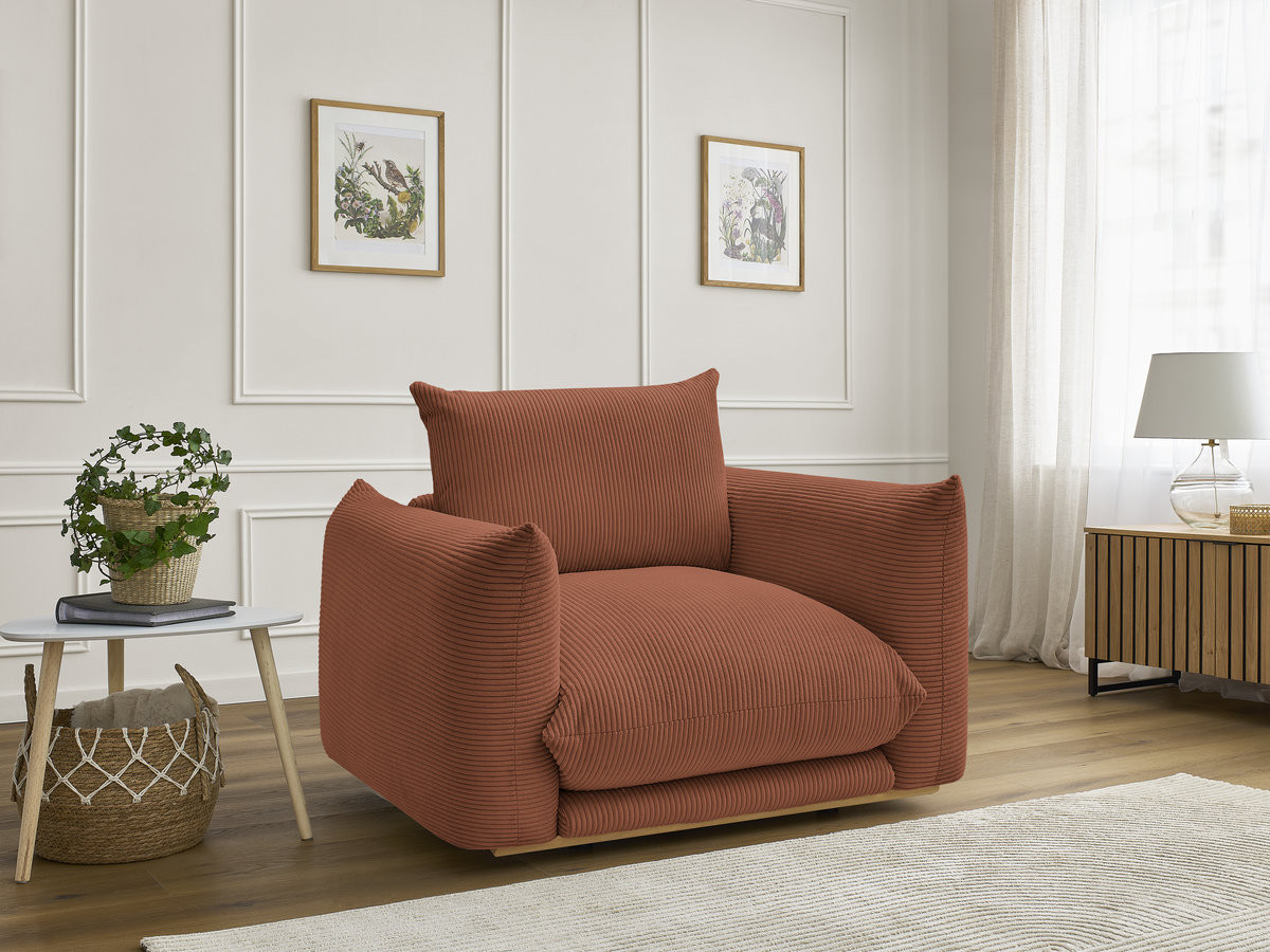 Fauteuil ERNEST velours côtelé orange