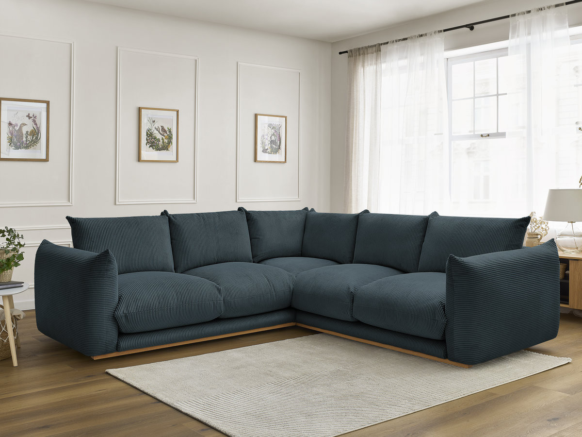Canapé d'angle ERNEST velours côtelé bleu foncé