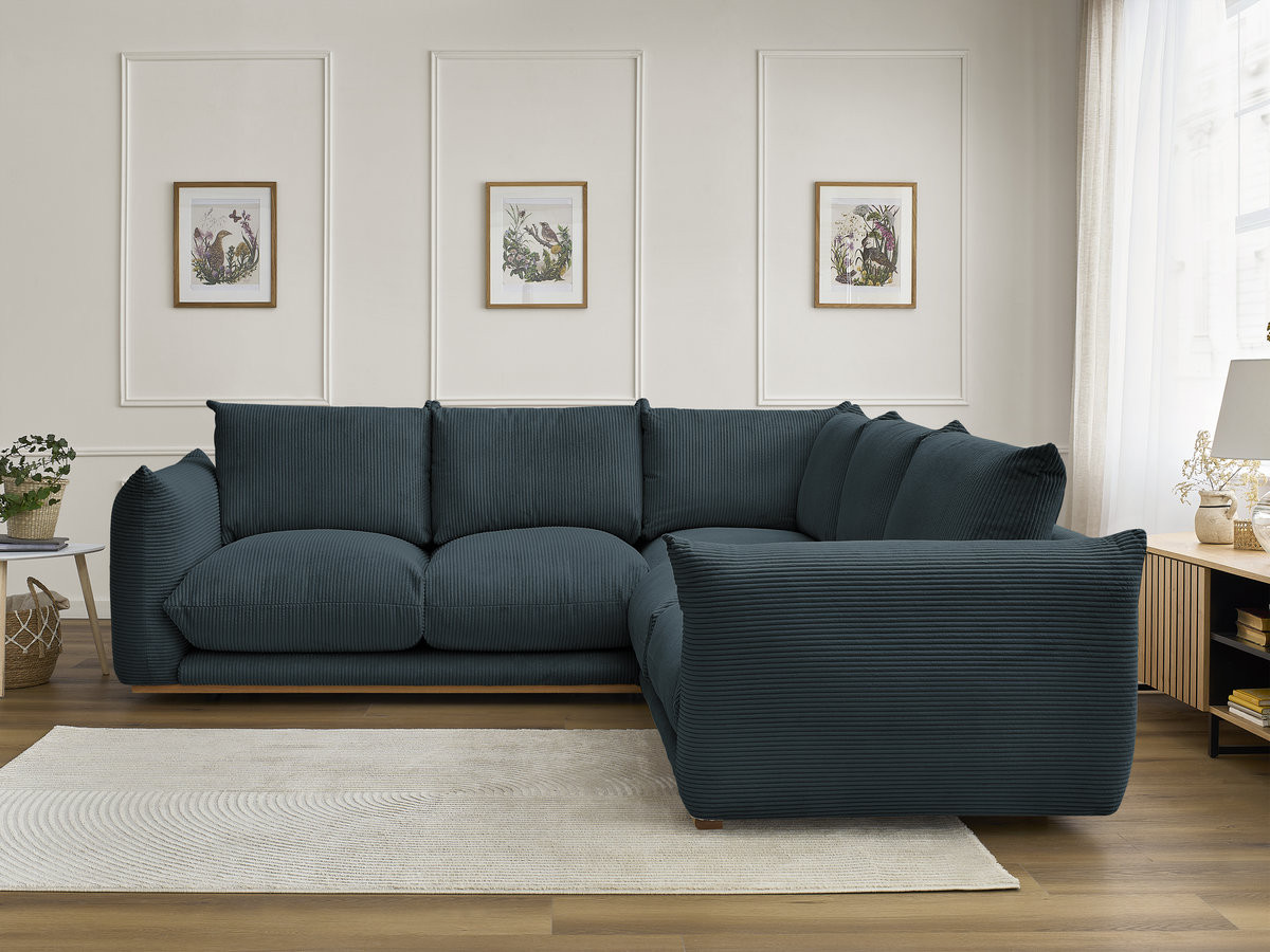 Canapé d'angle ERNEST velours côtelé bleu foncé — vue 4