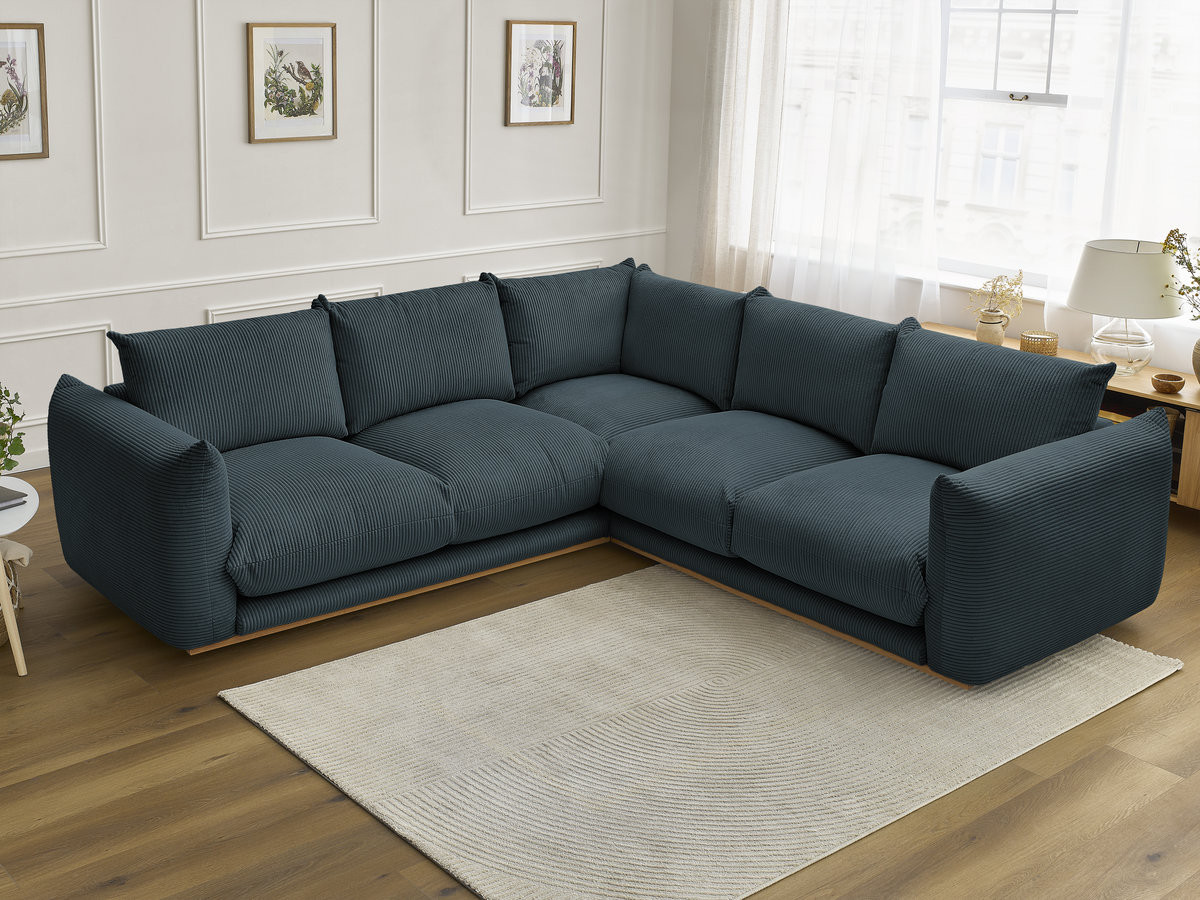 Canapé d'angle ERNEST velours côtelé bleu foncé — vue 5