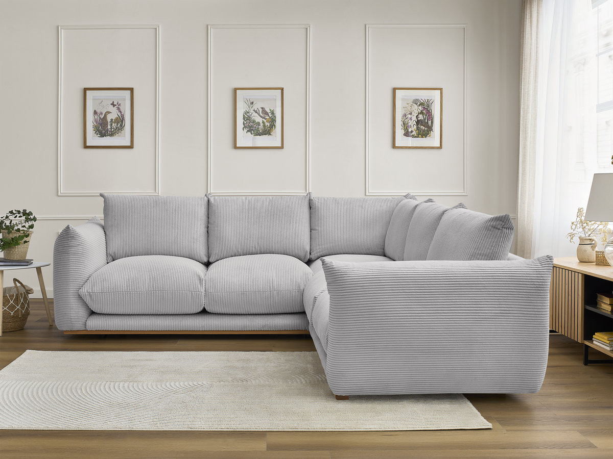 Canapé d'angle ERNEST velours côtelé gris clair — vue 4