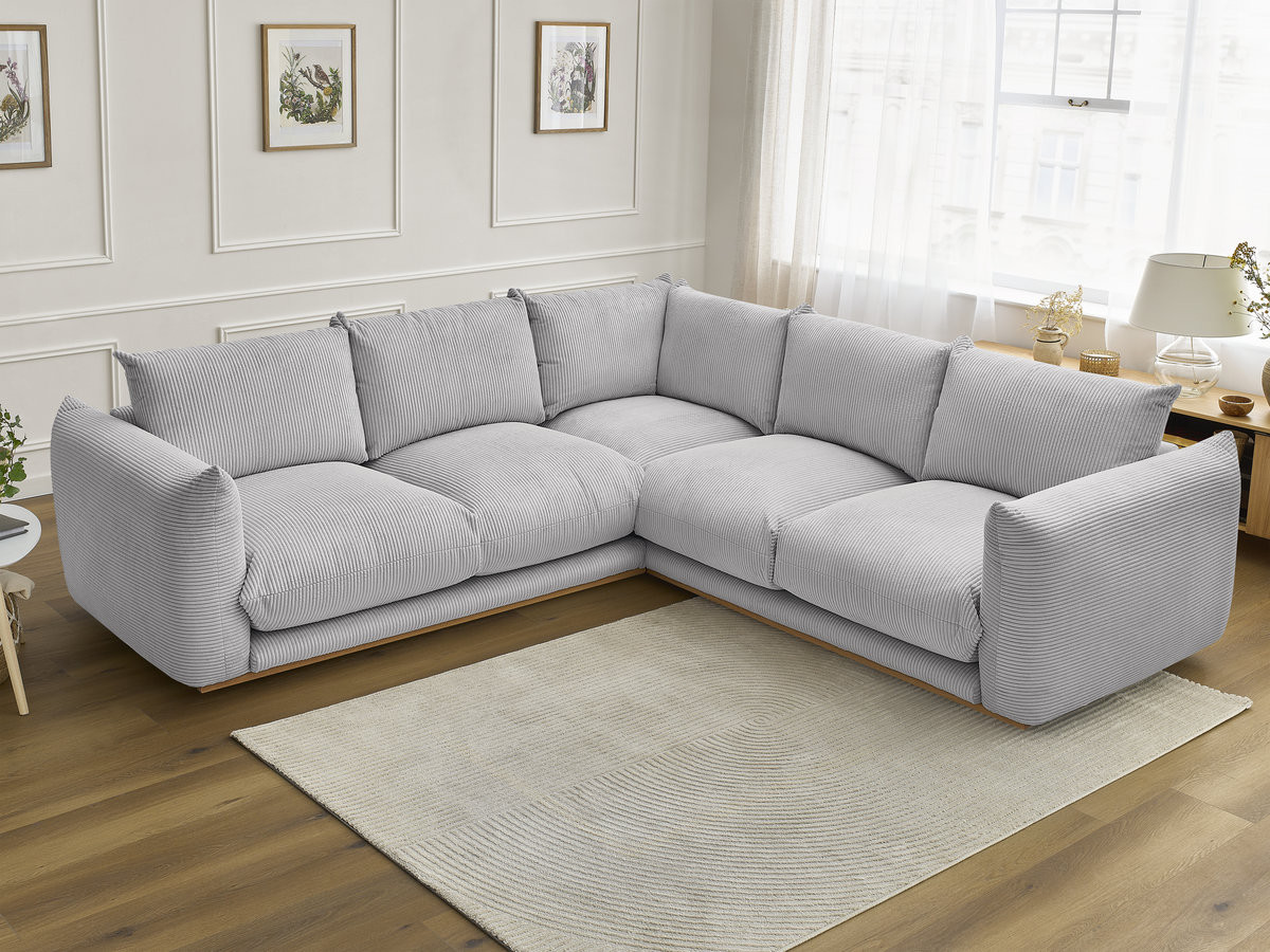 Canapé d'angle ERNEST velours côtelé gris clair — vue 5