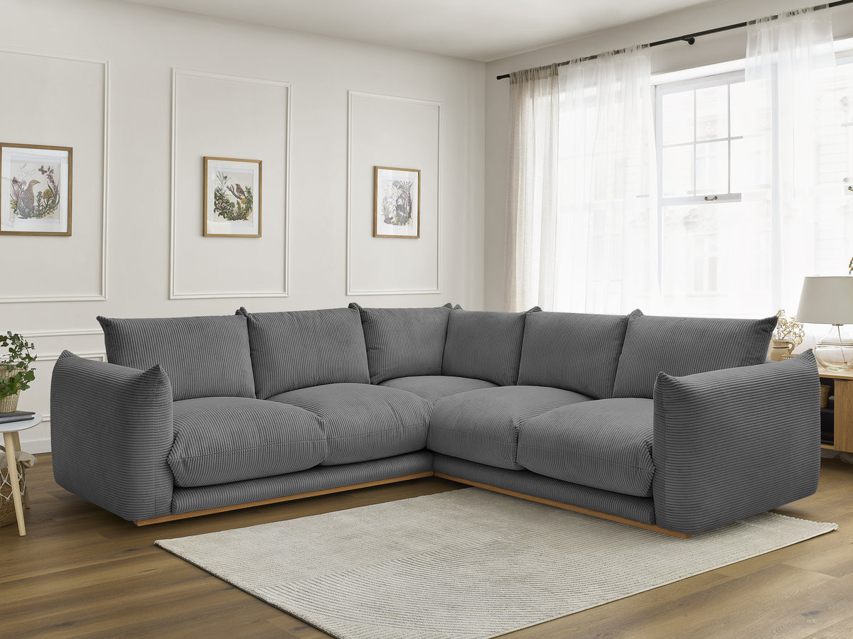 Canapé d'angle ERNEST velours côtelé gris foncé