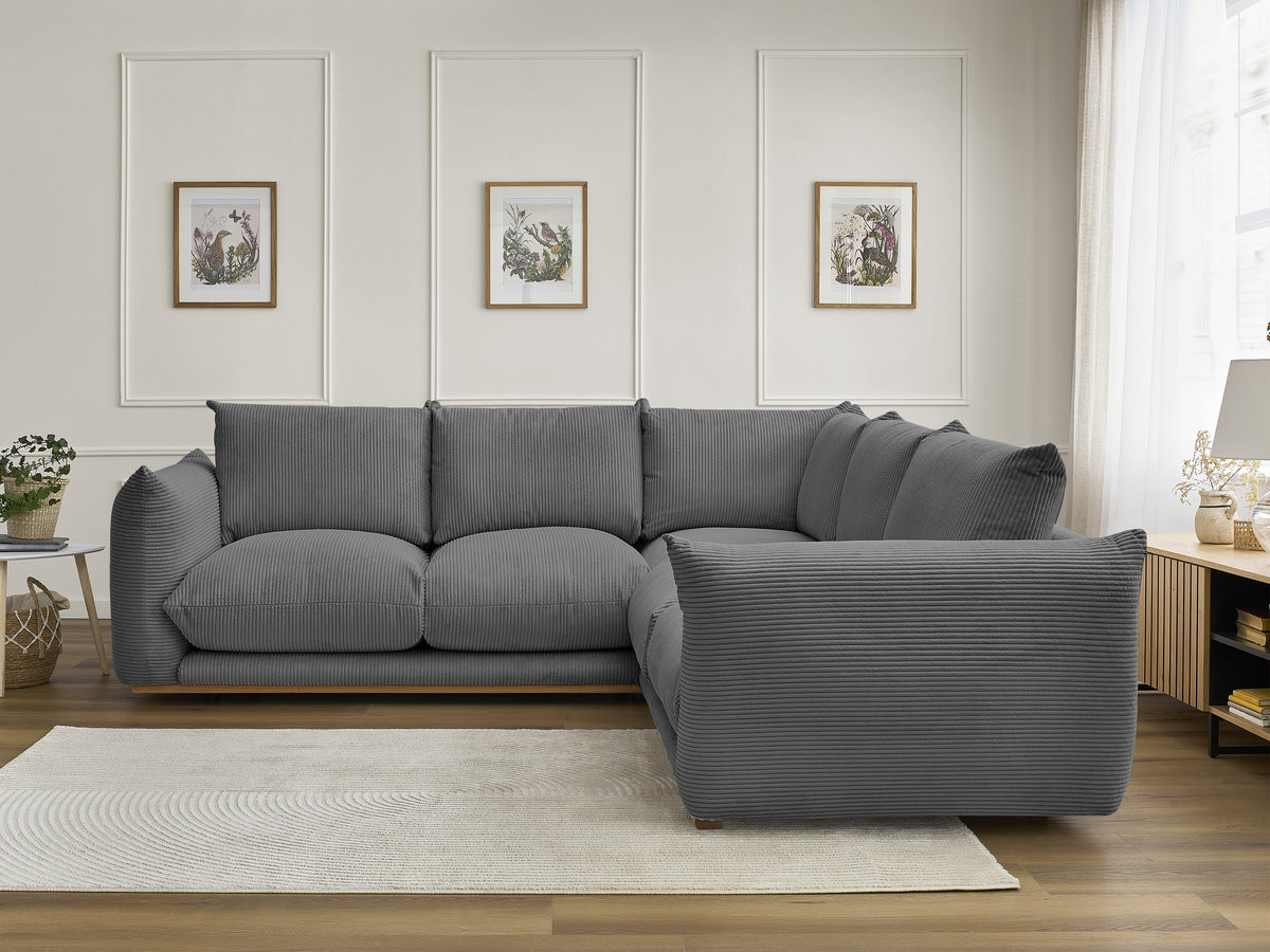 Canapé d'angle ERNEST velours côtelé gris foncé — vue 4