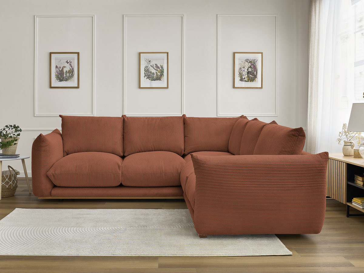 Canapé d'angle ERNEST velours côtelé orange — vue 4