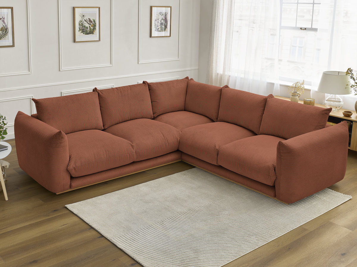 Canapé d'angle ERNEST velours côtelé orange — vue 5