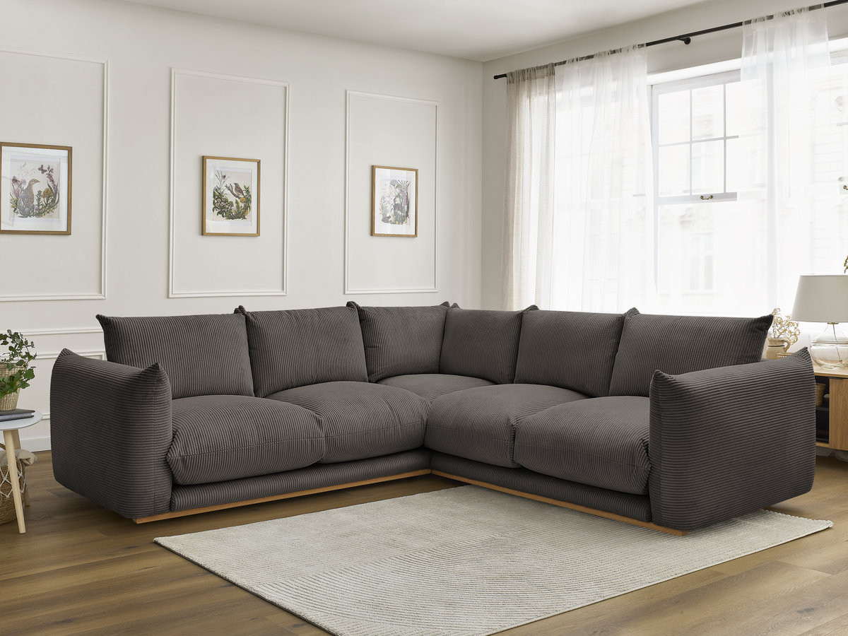 Canapé d'angle ERNEST velours côtelé taupe