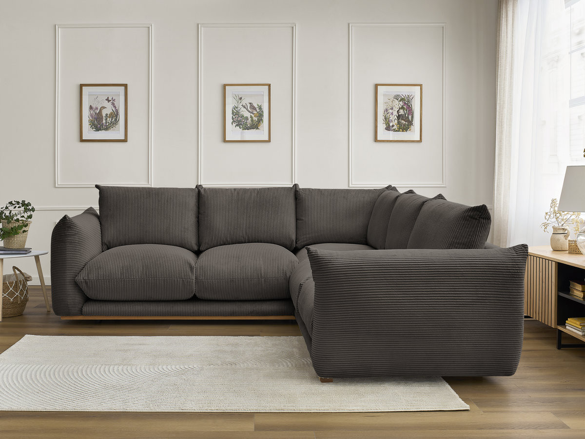 Canapé d'angle ERNEST velours côtelé taupe — vue 4