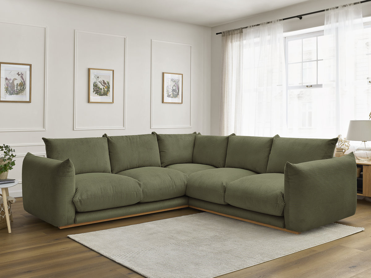 Canapé d'angle ERNEST velours côtelé vert clair