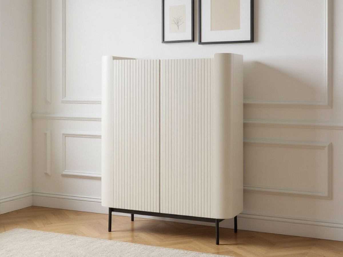 Buffet haut 2 portes 100 cm JAY effet tasseaux beige — vue 4