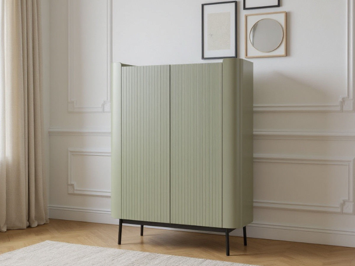 Buffet haut 2 portes 100 cm JAY effet tasseaux vert — vue 5