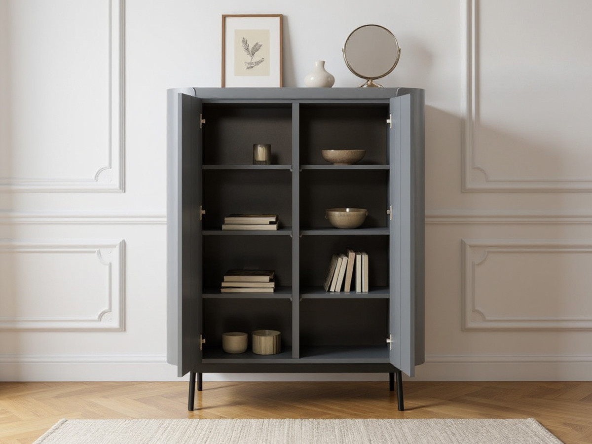 Buffet haut 2 portes 100 cm JAY effet tasseaux bleu — vue 4