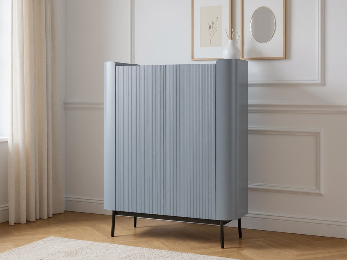 Buffet haut 2 portes 100 cm JAY effet tasseaux bleu — vue 5