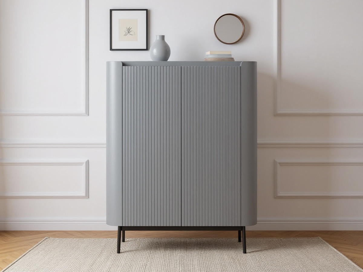 Buffet haut 2 portes 100 cm JAY effet tasseaux bleu