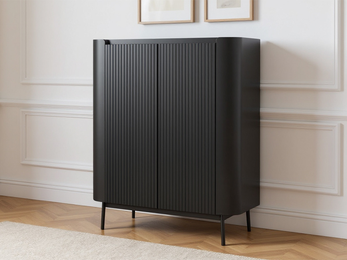 Buffet haut 2 portes 100 cm JAY effet tasseaux noir — vue 6