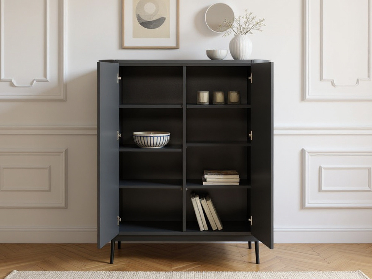 Buffet haut 2 portes 100 cm JAY effet tasseaux noir — vue 4
