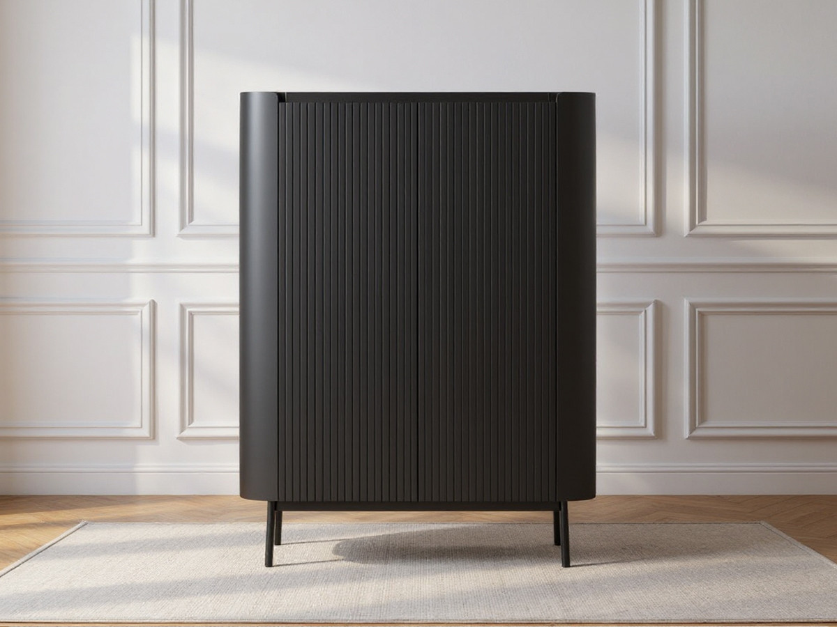 Buffet haut 2 portes 100 cm JAY effet tasseaux noir — vue 5