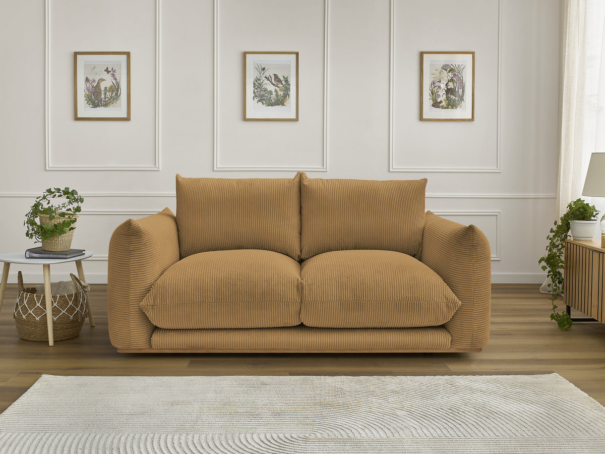 Canapé droit 2 places ERNEST velours côtelé jaune — vue 4