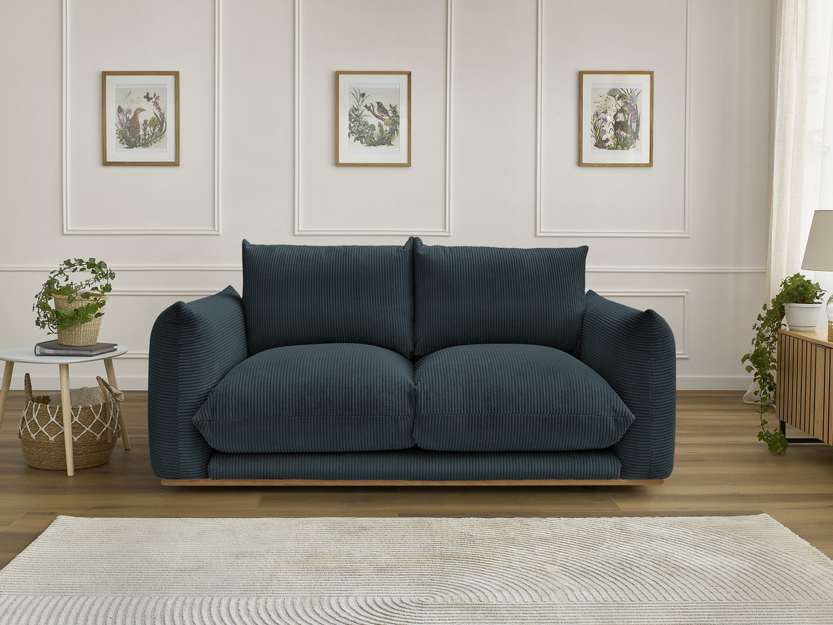 Canapé droit 2 places ERNEST velours côtelé bleu — vue 4
