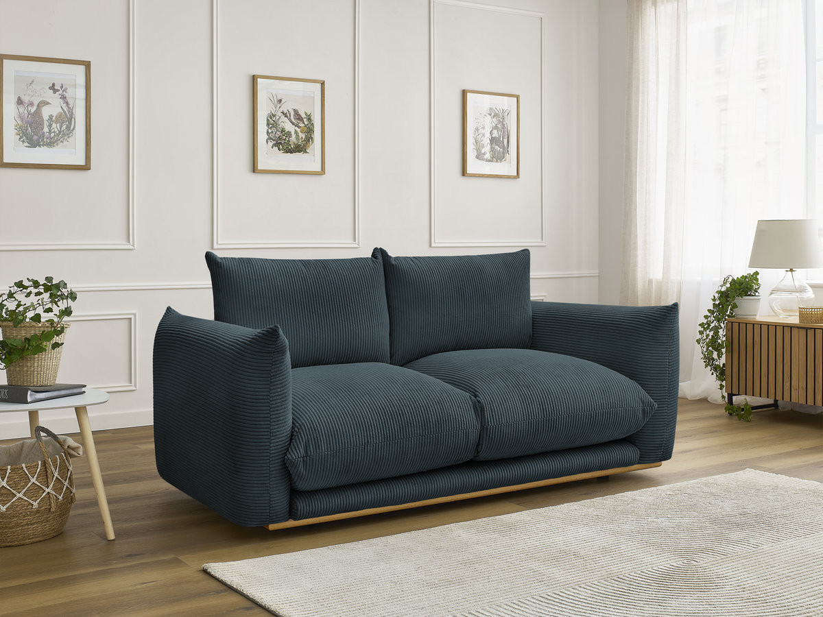 Canapé droit 2 places ERNEST velours côtelé bleu