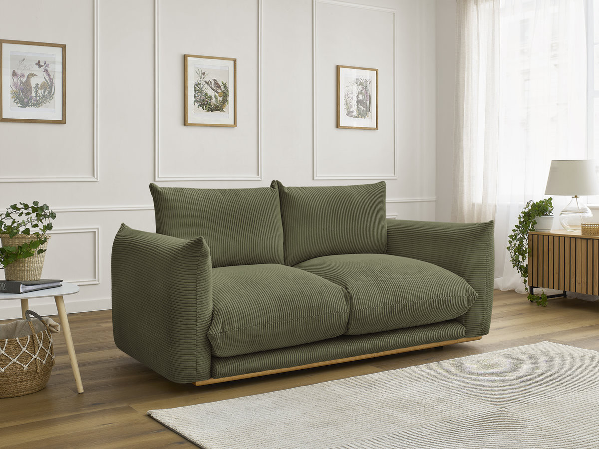 Canapé droit 2 places ERNEST velours côtelé vert