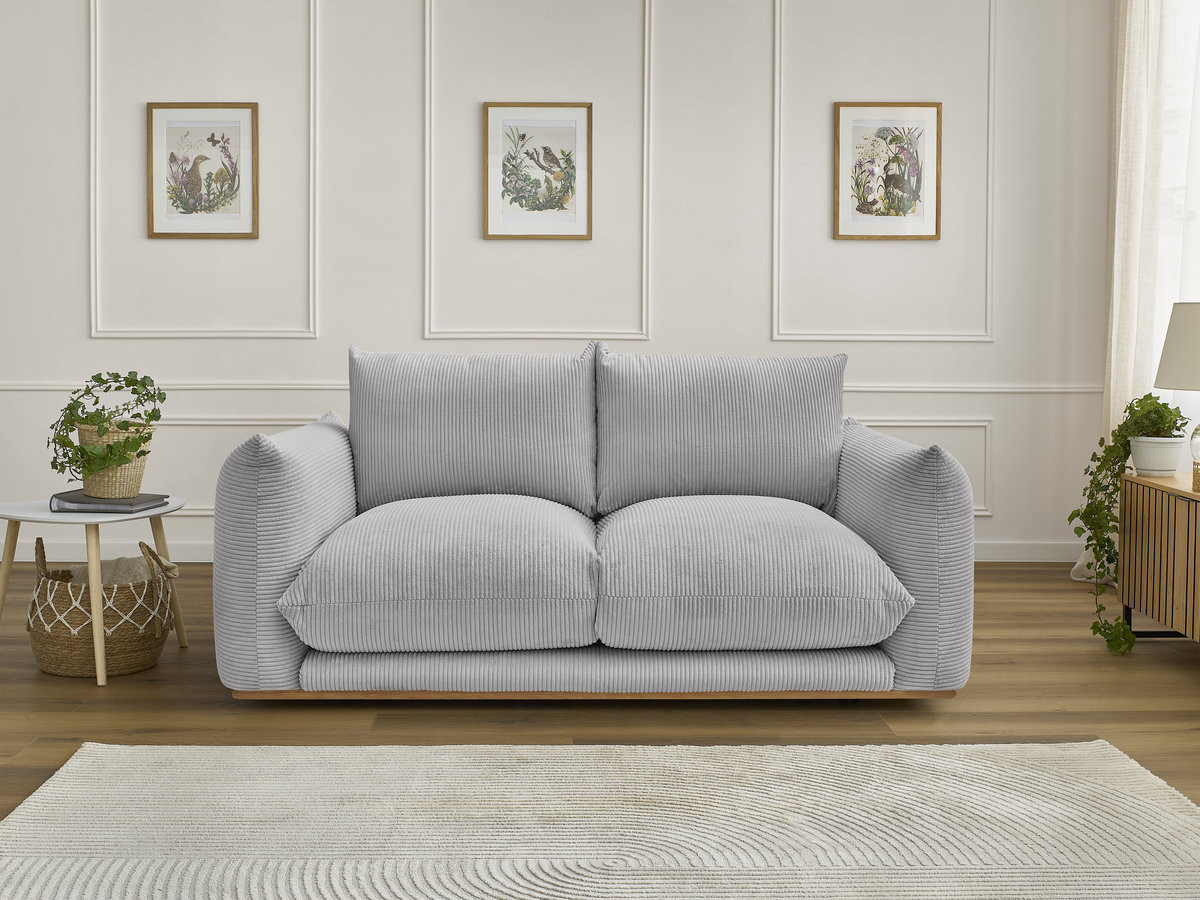 Canapé droit 2 places ERNEST velours côtelé gris clair — vue 4