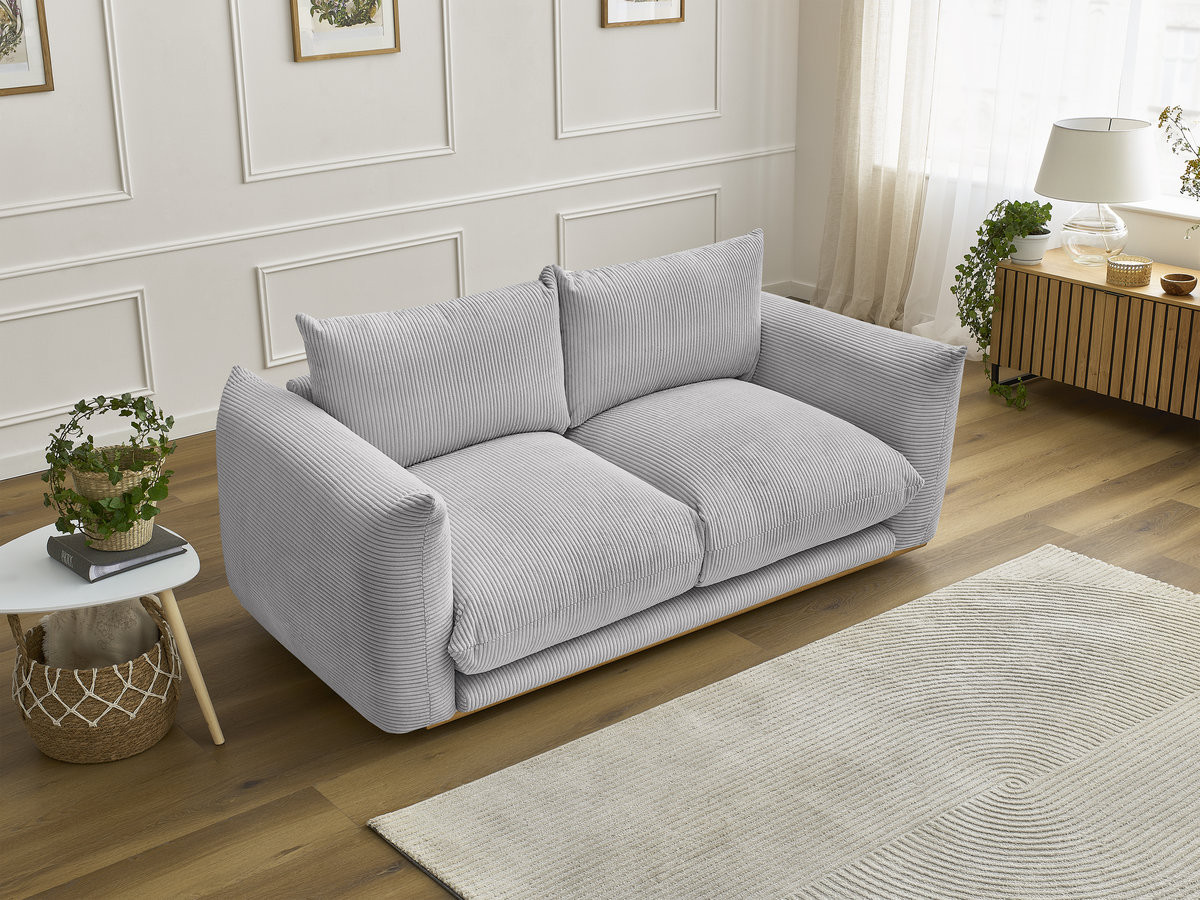 Canapé droit 2 places ERNEST velours côtelé gris clair — vue 5