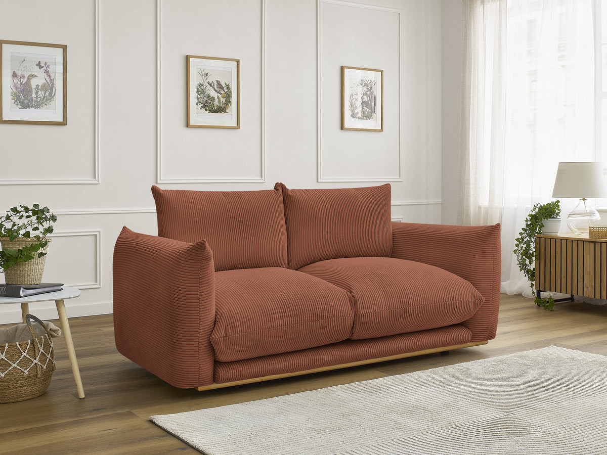 Canapé droit 2 places ERNEST velours côtelé orange