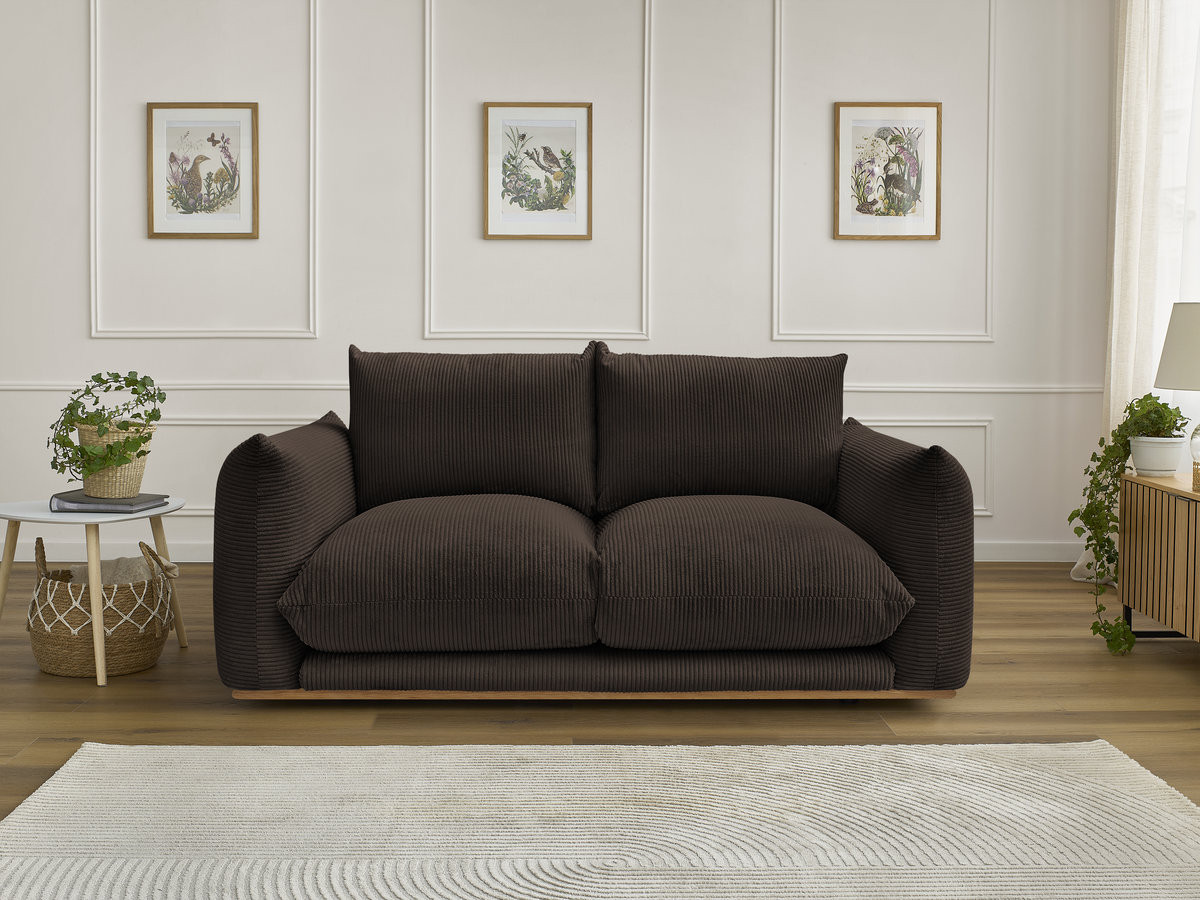 Canapé droit 2 places ERNEST velours côtelé marron — vue 4