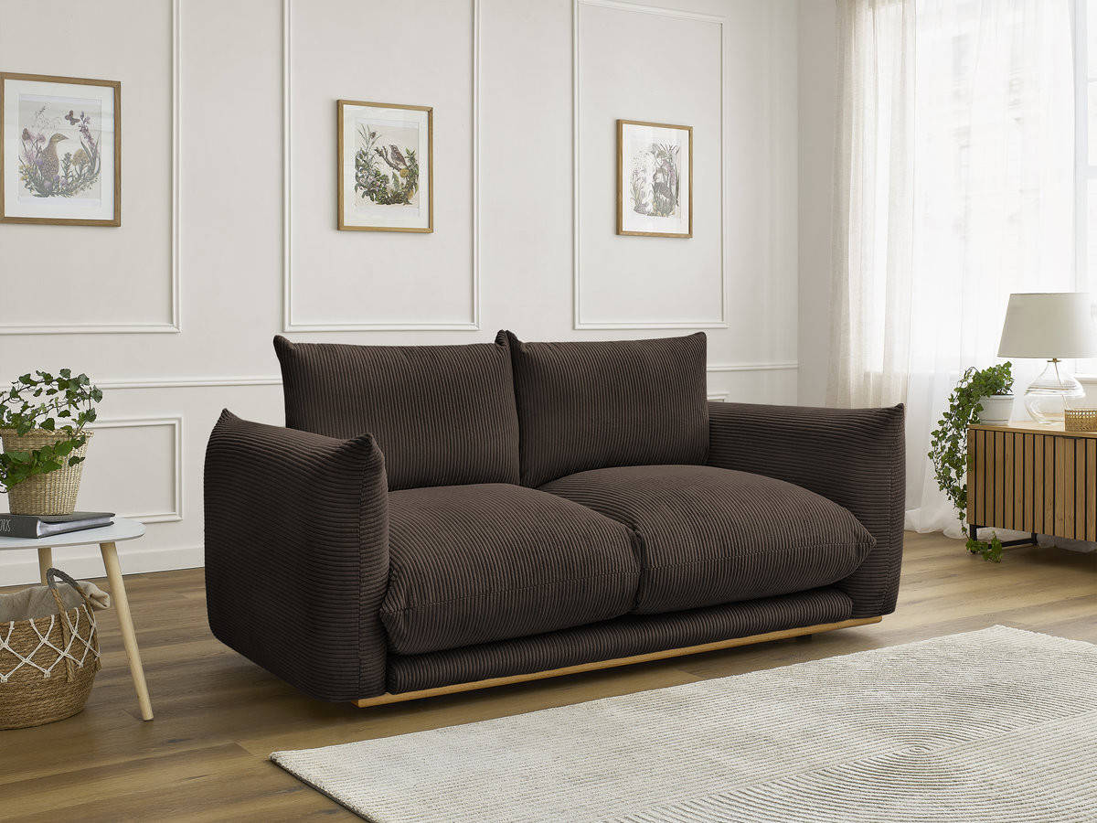 Canapé droit 2 places ERNEST velours côtelé marron