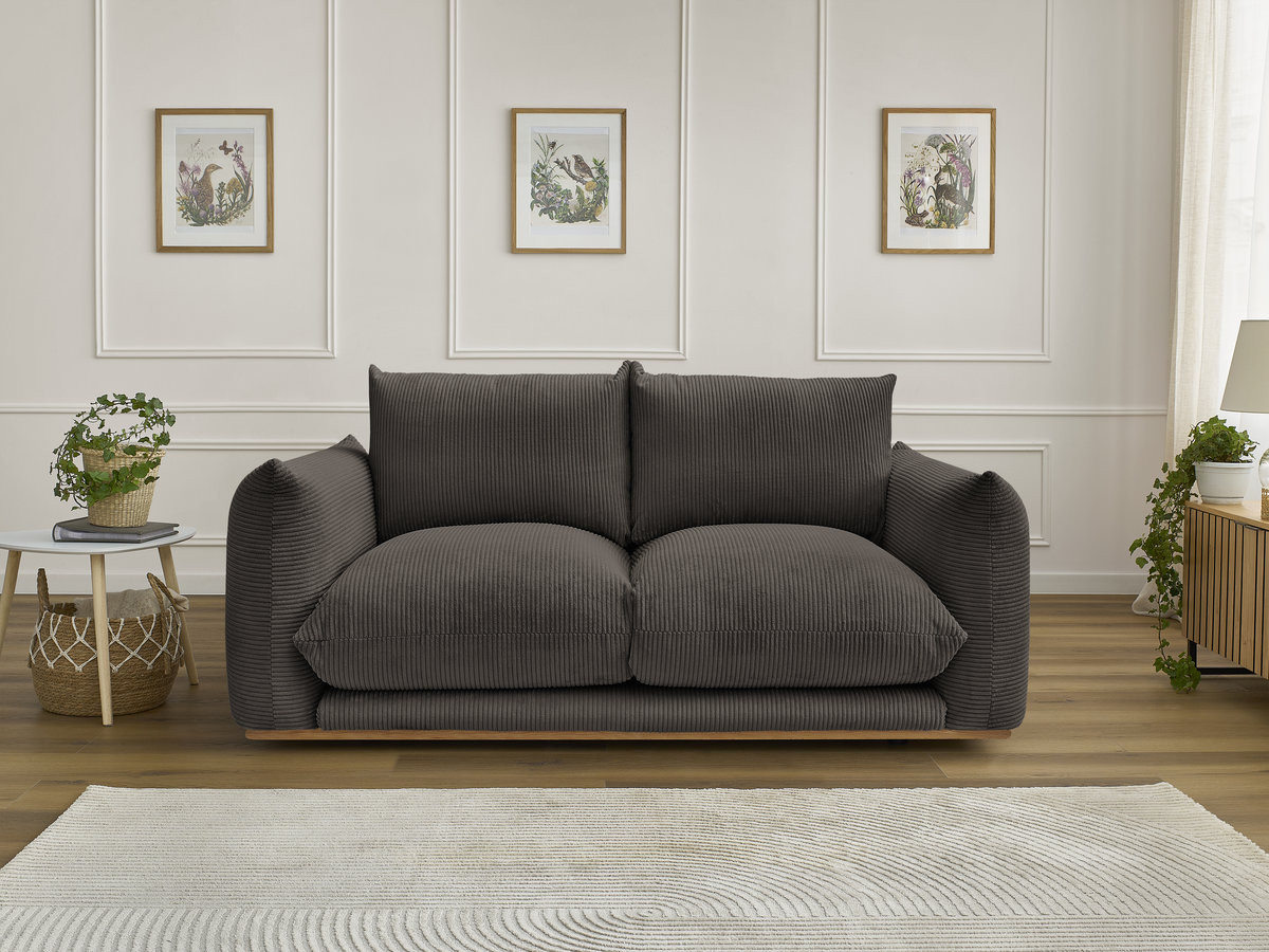 Canapé droit 2 places ERNEST velours côtelé taupe — vue 4