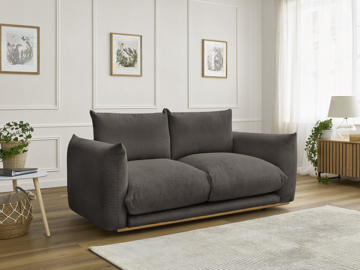 Canapé droit 2 places ERNEST velours côtelé taupe