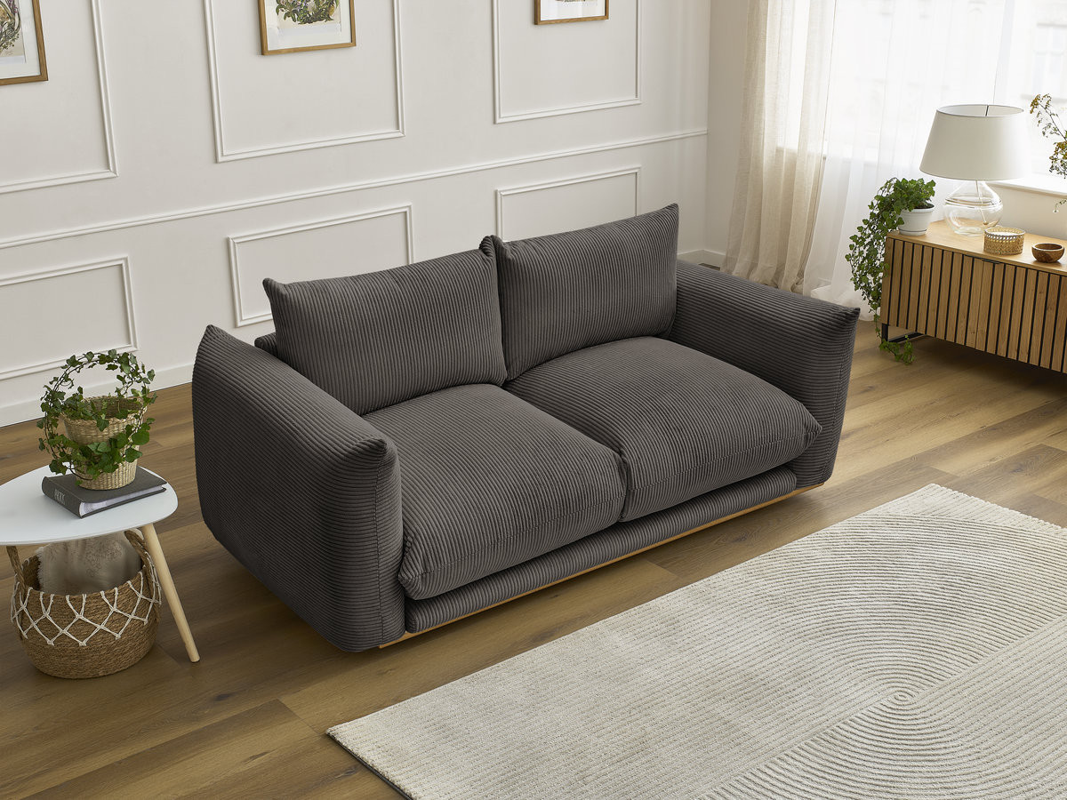 Canapé droit 2 places ERNEST velours côtelé taupe — vue 5