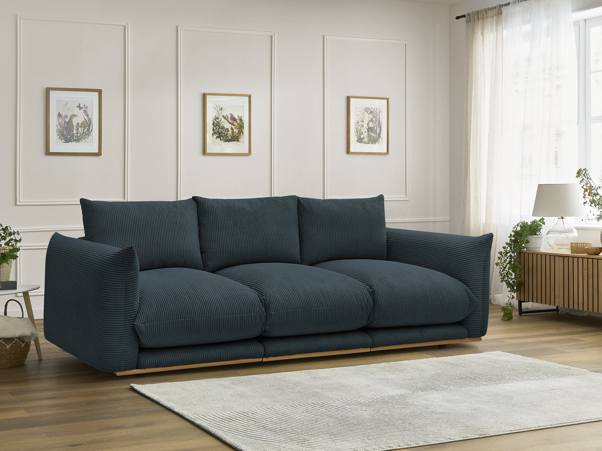 Canapé droit 3 places ERNEST velours côtelé bleu