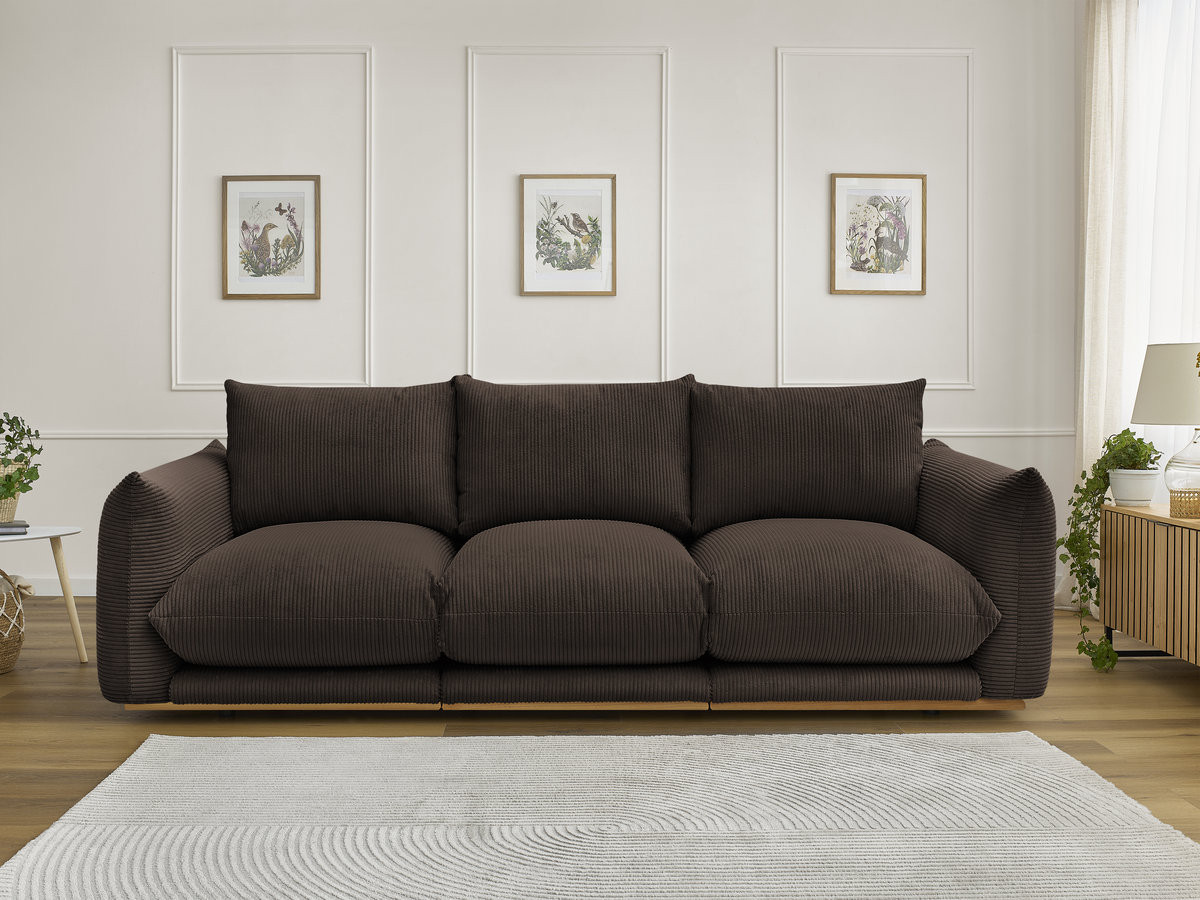 Canapé droit 3 places ERNEST velours côtelé marron — vue 4