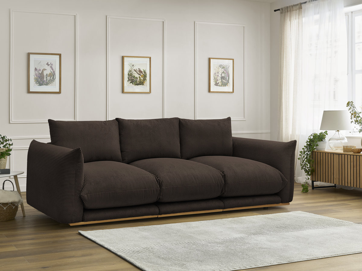 Canapé droit 3 places ERNEST velours côtelé marron