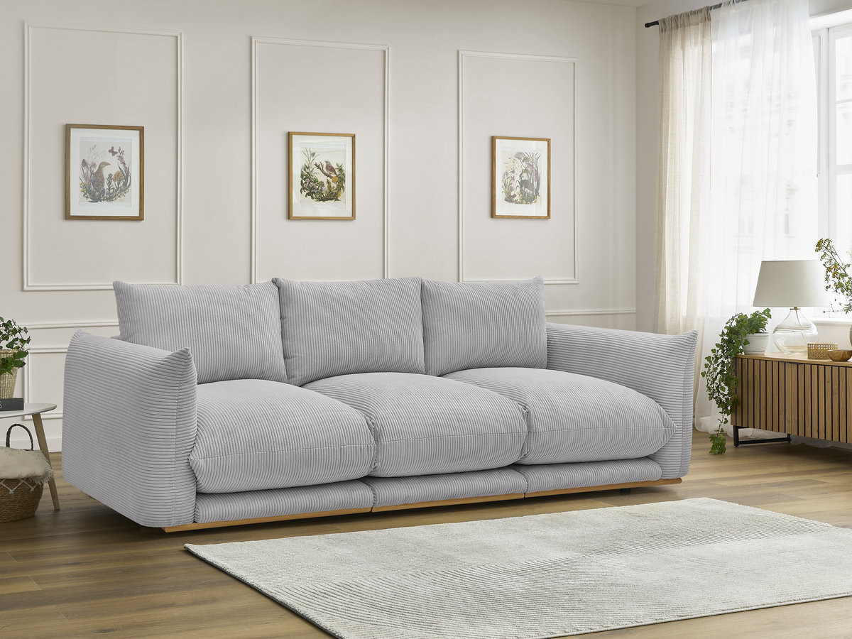 Canapé droit 3 places ERNEST velours côtelé gris clair