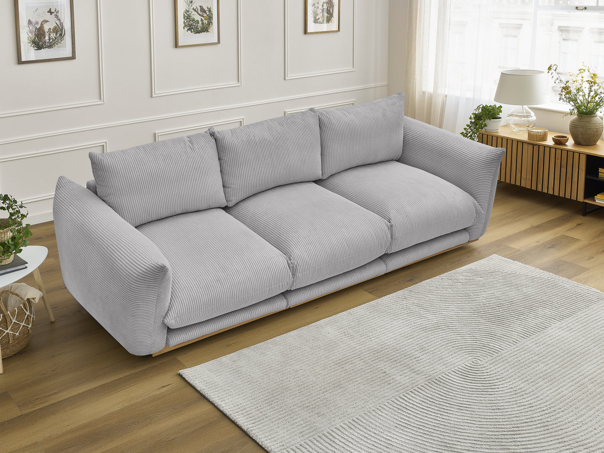 Canapé droit 3 places ERNEST velours côtelé gris clair — vue 5