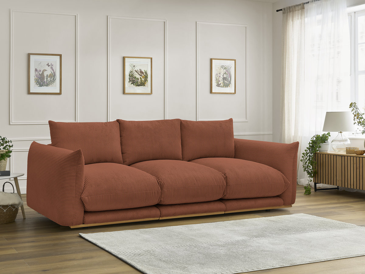 Canapé droit 3 places ERNEST velours côtelé orange