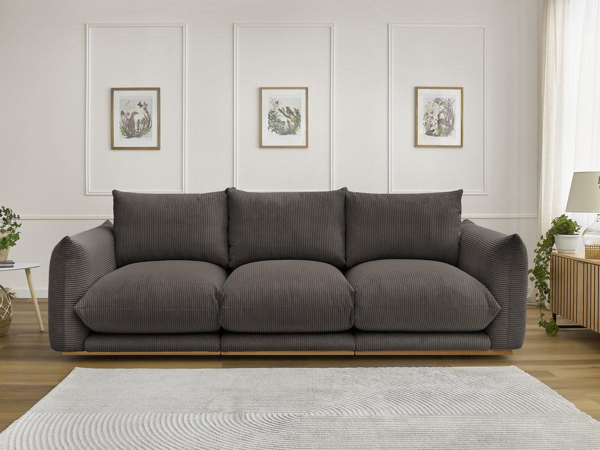Canapé droit 3 places ERNEST velours côtelé taupe — vue 4