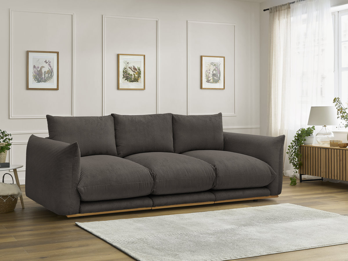 Canapé droit 3 places ERNEST velours côtelé taupe