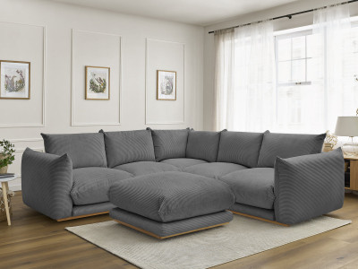 Canapé d'angle fixe ERNEST tissu velours côtelé avec pouf