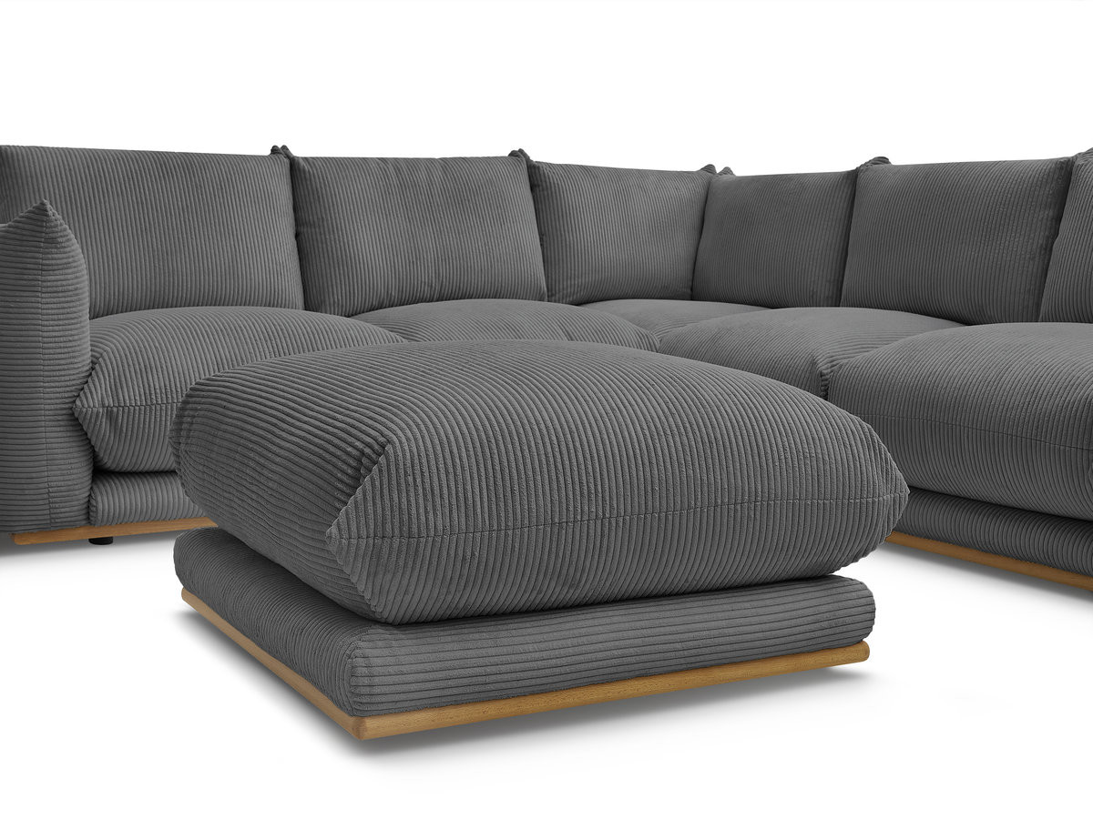 Canapé d'angle fixe ERNEST tissu velours côtelé avec pouf