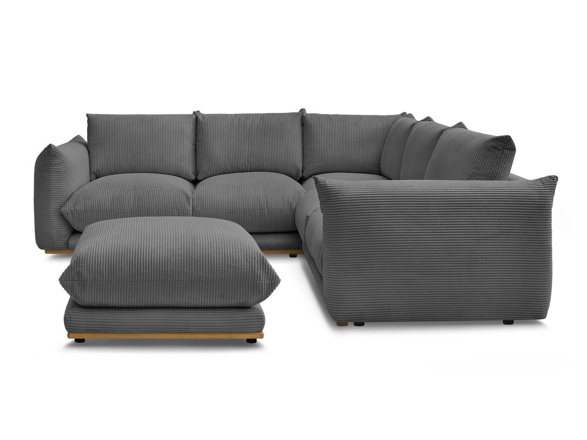 Canapé d'angle fixe ERNEST tissu velours côtelé avec pouf